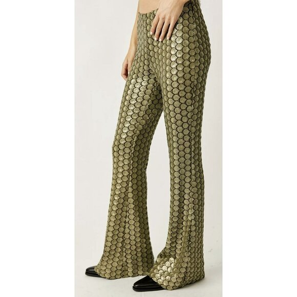 Free People Wilder Days Sequin Flare Pull On Flared Pants NEW Sz 12 - Picture 2 of 9